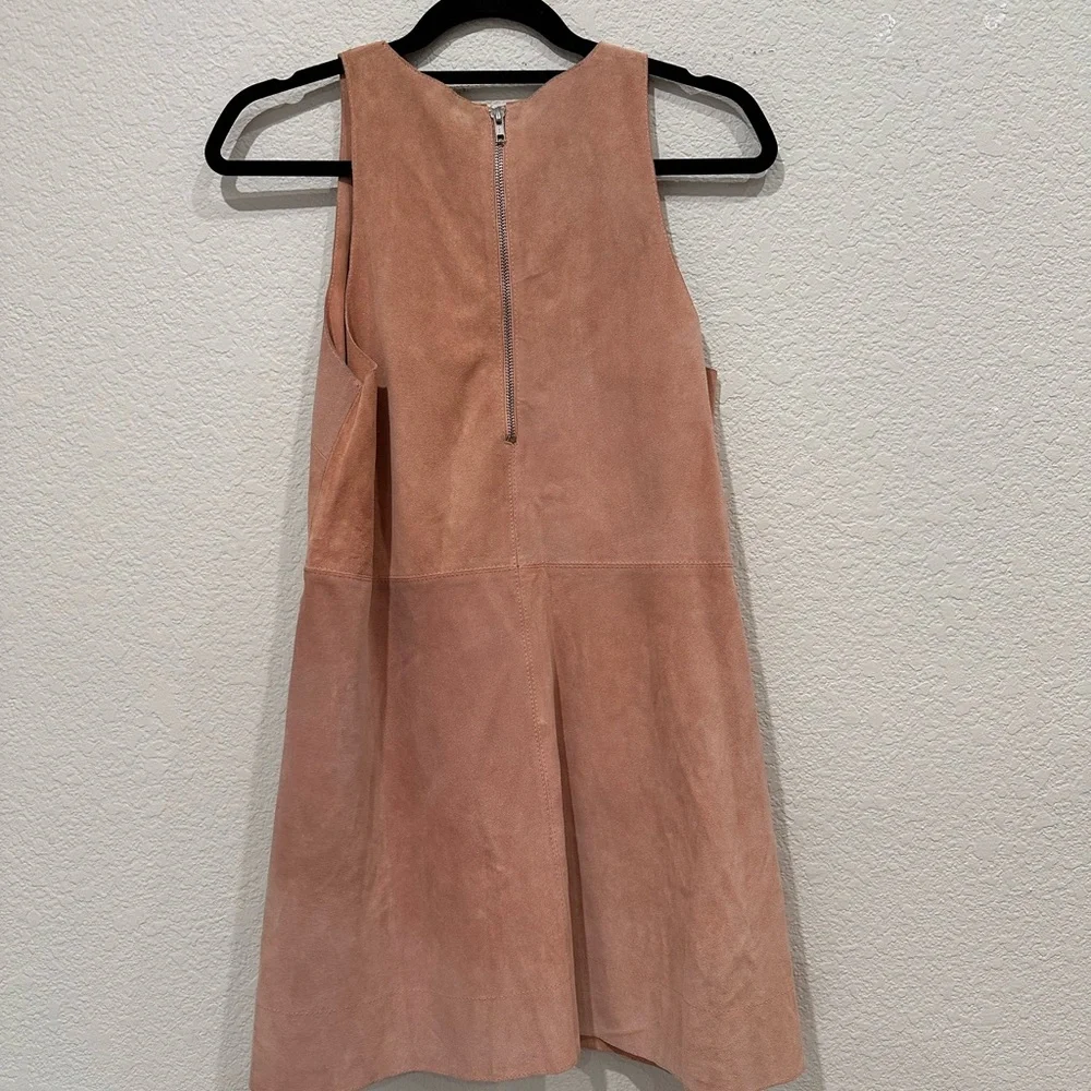 Free People Tan Suede V-Neck Mini Dress Sleeveless A-Line Pockets‎ XS